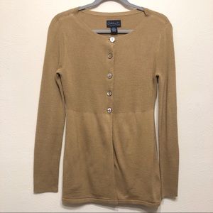 Ashley Judd Tan 1/2 Buttoned Mixed Knit Sweater